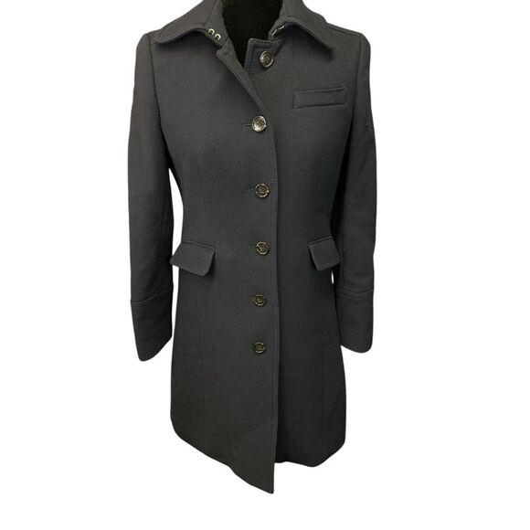 J.Crew Double Cloth Wool Blend Coat 4 Black Italy Fabric Button Front Tailored - Picture 2 of 16
